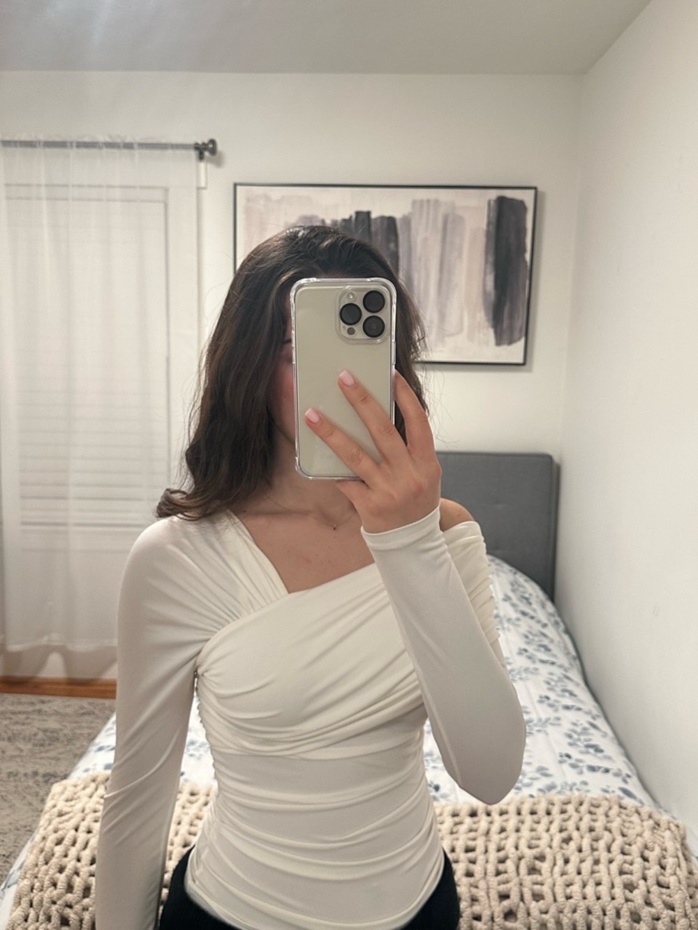 H&M Cream Off Shoulder Ruched
Top - Long Sleeve (Size S)